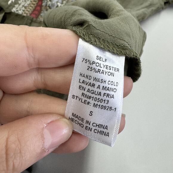 Andree Shirt Womens Small Green Embroidered Boho Floral Tunic Asymmetrical Top - Picture 4 of 6